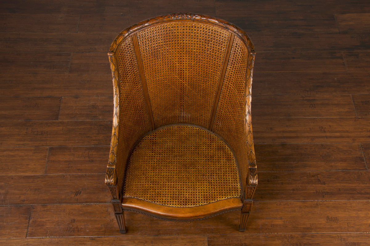 19th Century French Neoclassical Louis XVI Style Cane Walnut Bergere Armchair