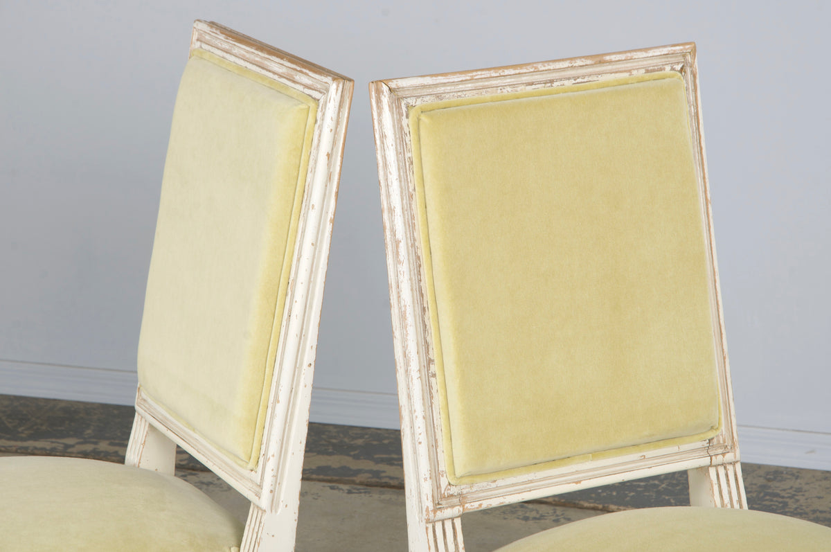 Antique French Louis XVI Painted Accent Chairs in Light Yellow - A Pair