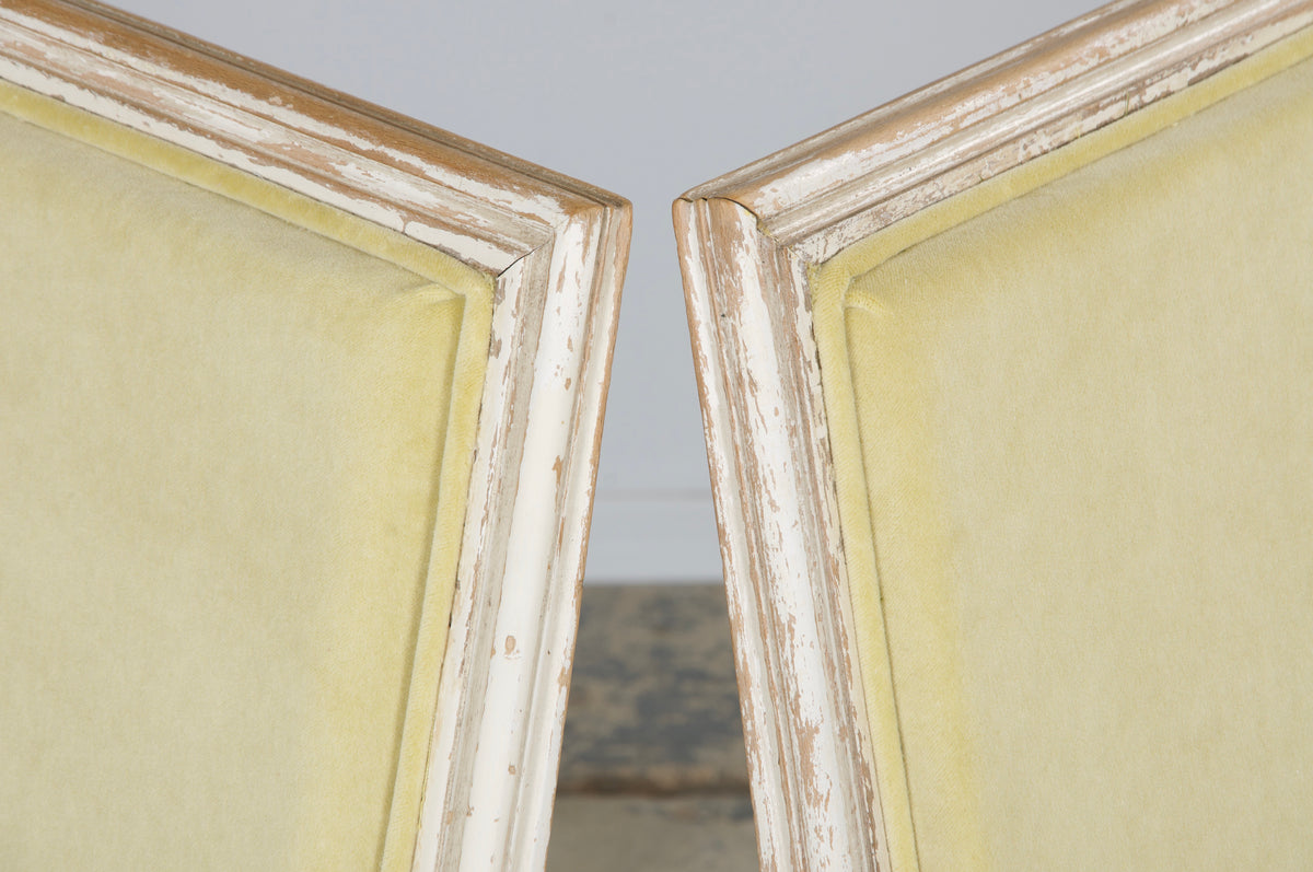 Antique French Louis XVI Painted Accent Chairs in Light Yellow - A Pair