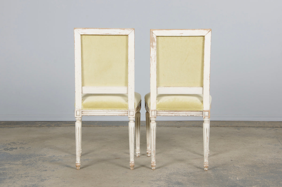 Antique French Louis XVI Painted Accent Chairs in Light Yellow - A Pair