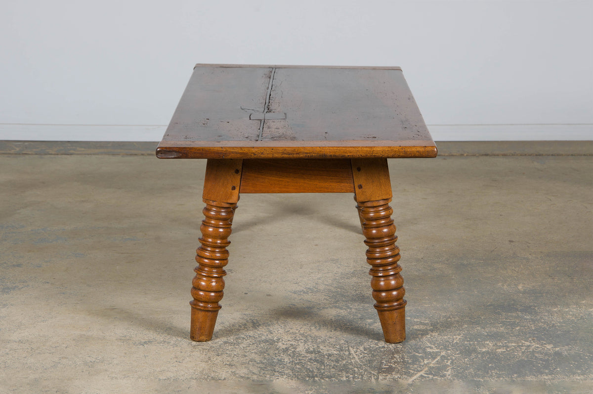 Antique Country French Provincial Walnut Farmhouse Coffee Table