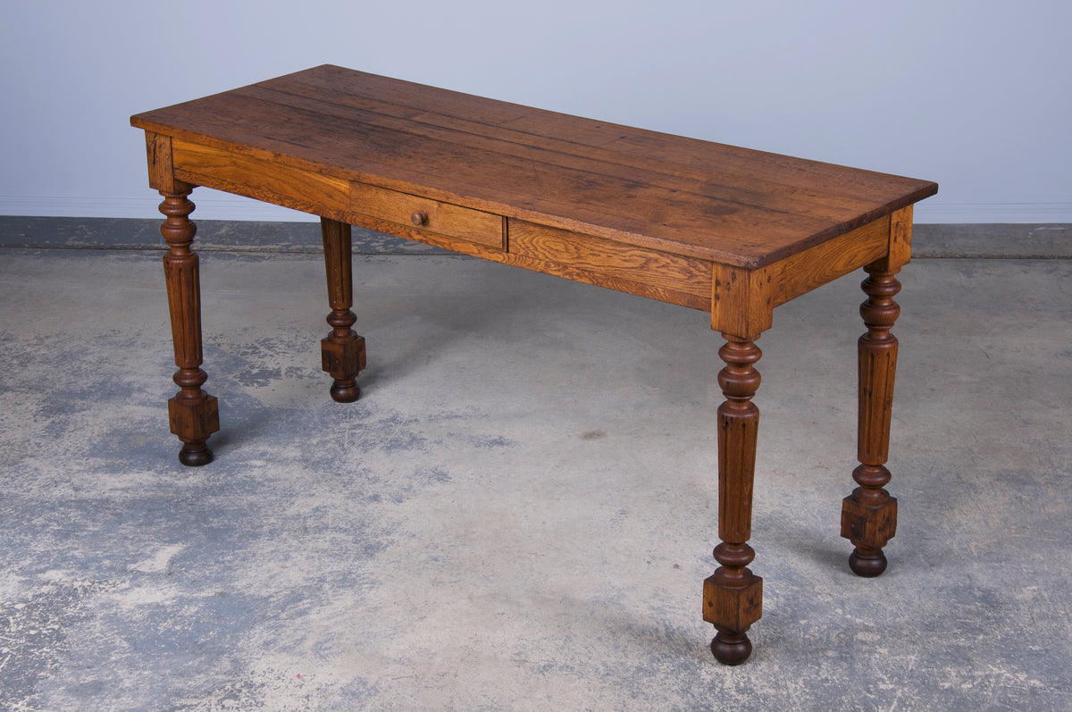 Antique French Louis XVI Style Oak Narrow Dining Table