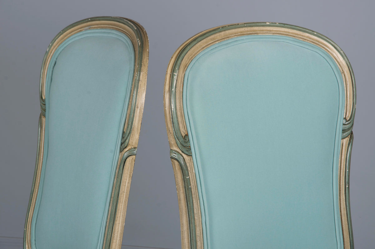 Baker Furniture French Provincial Louis XV Style Painted Dining Chairs W/ Mint Velvet - Set of 6