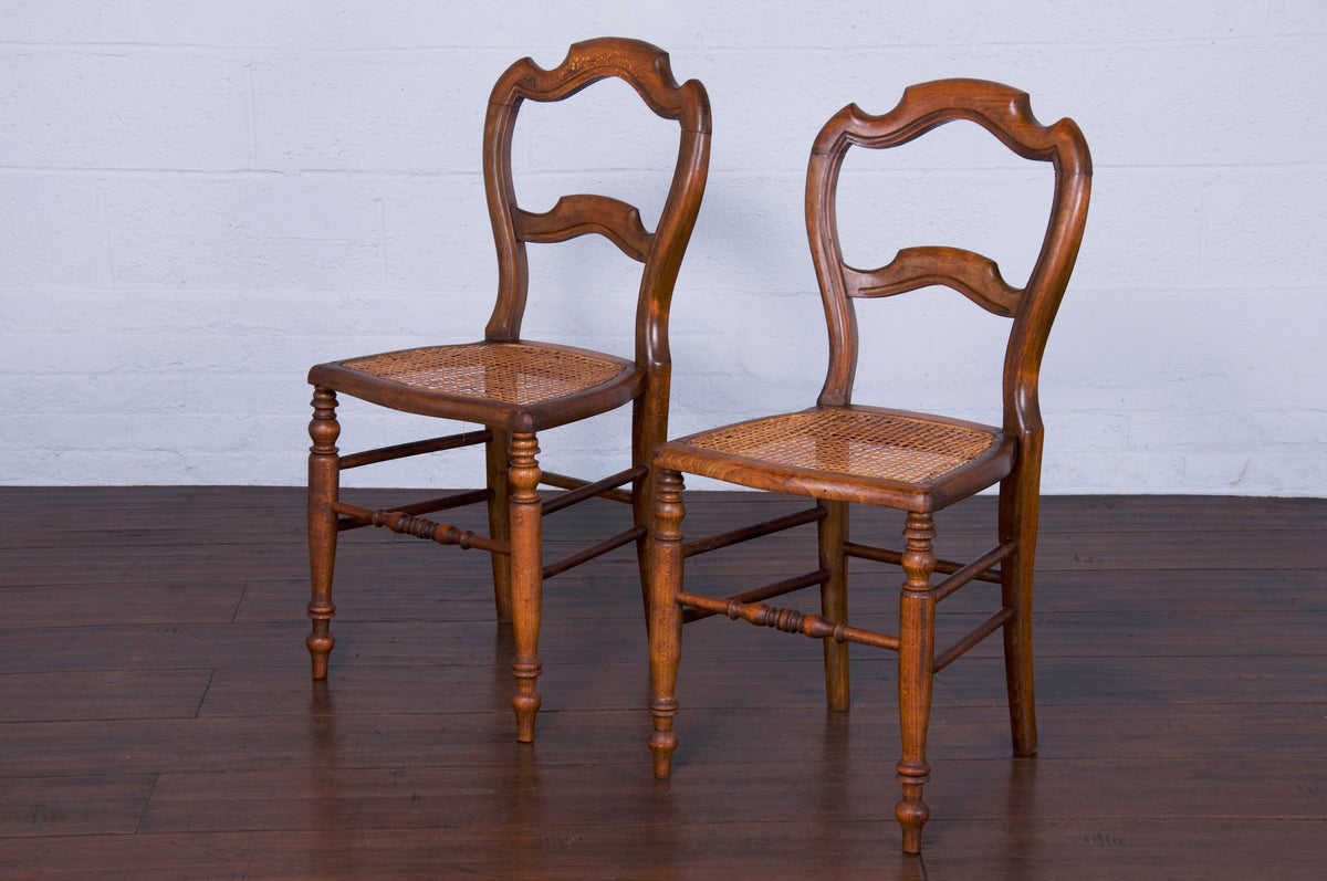 Antique Country French Provincial Maple Dining Chairs W/ Cane Seats - Set of 4