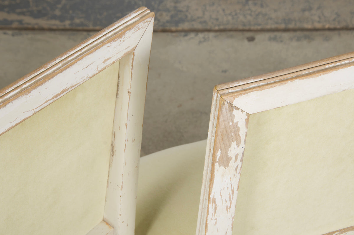 Antique French Louis XVI Painted Accent Chairs in Light Yellow - A Pair