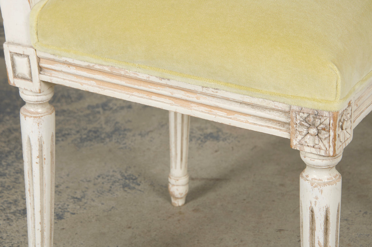 Antique French Louis XVI Painted Accent Chairs in Light Yellow - A Pair