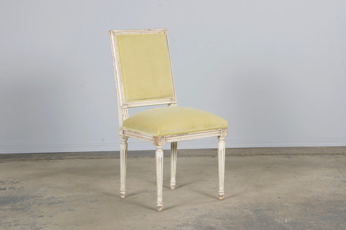 Antique French Louis XVI Painted Accent Chairs in Light Yellow - A Pair