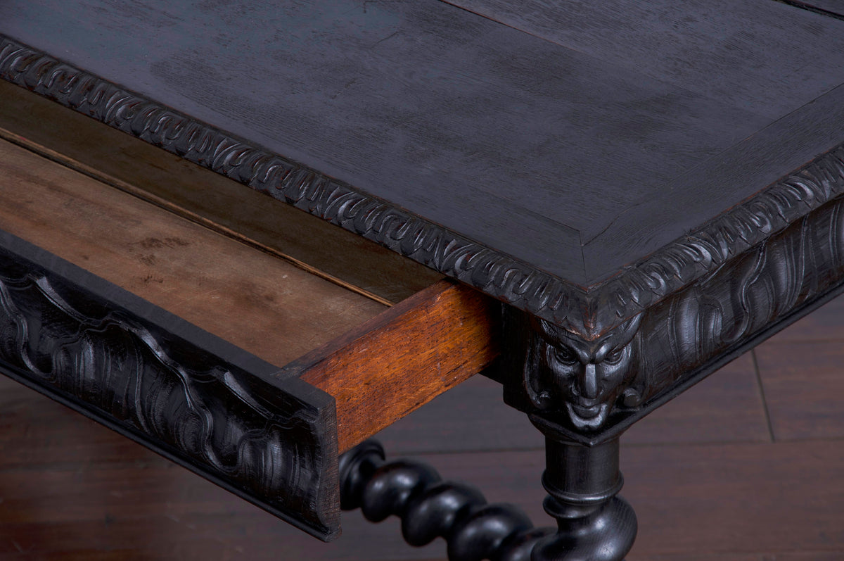 19th Century French Renaissance Louis XIII Ebonized Oak Barley Twist Writing Desk