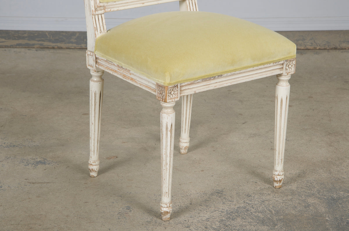Antique French Louis XVI Painted Accent Chairs in Light Yellow - A Pair