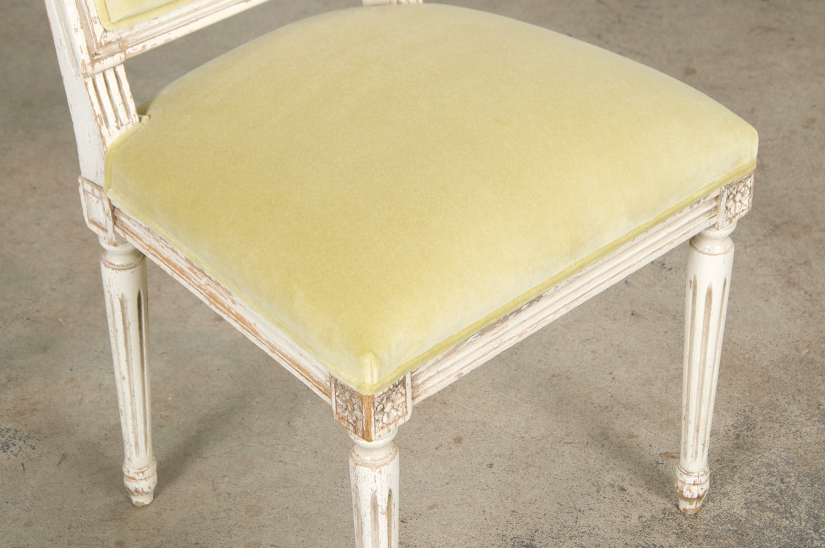 Antique French Louis XVI Painted Accent Chairs in Light Yellow - A Pair