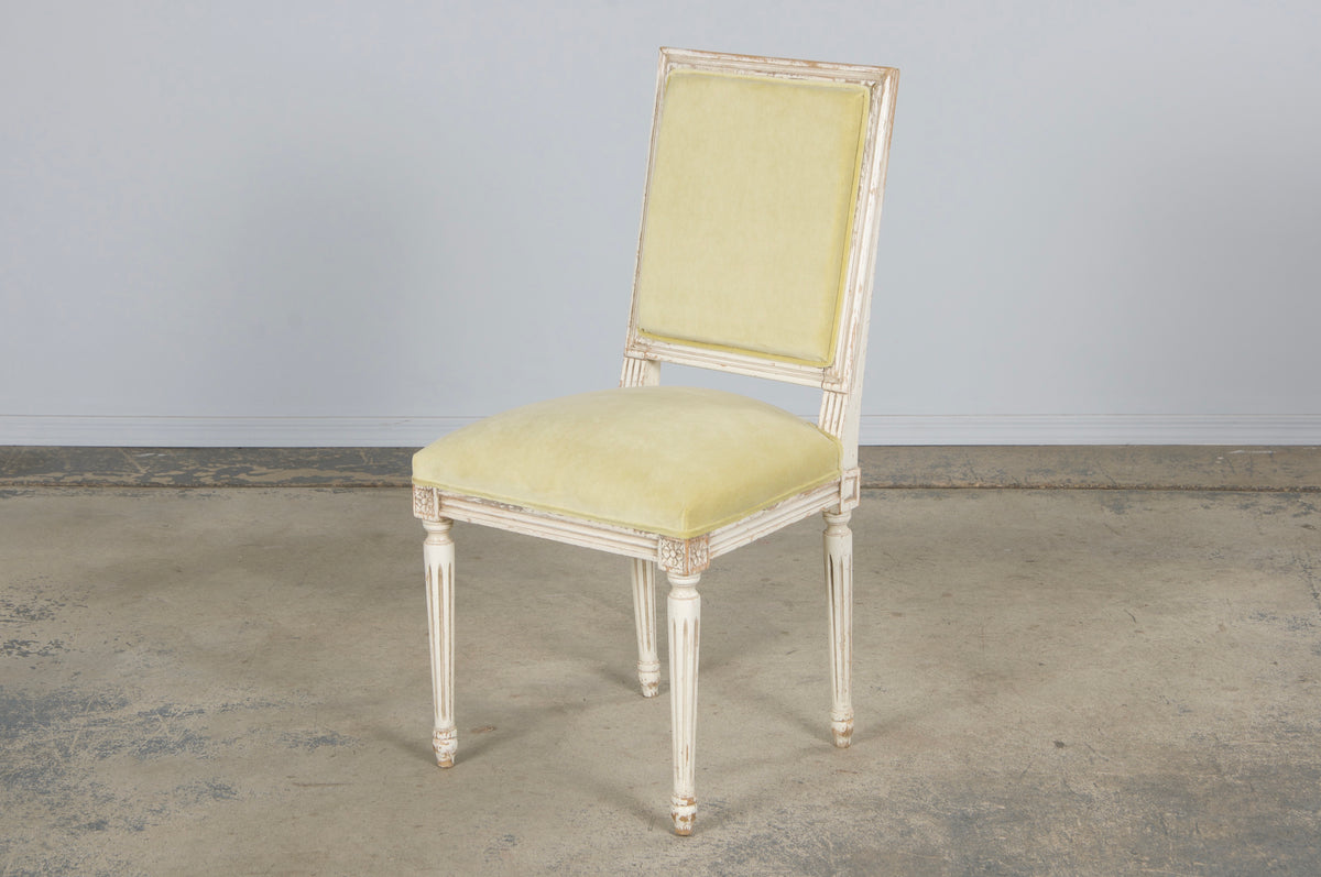 Antique French Louis XVI Painted Accent Chairs in Light Yellow - A Pair