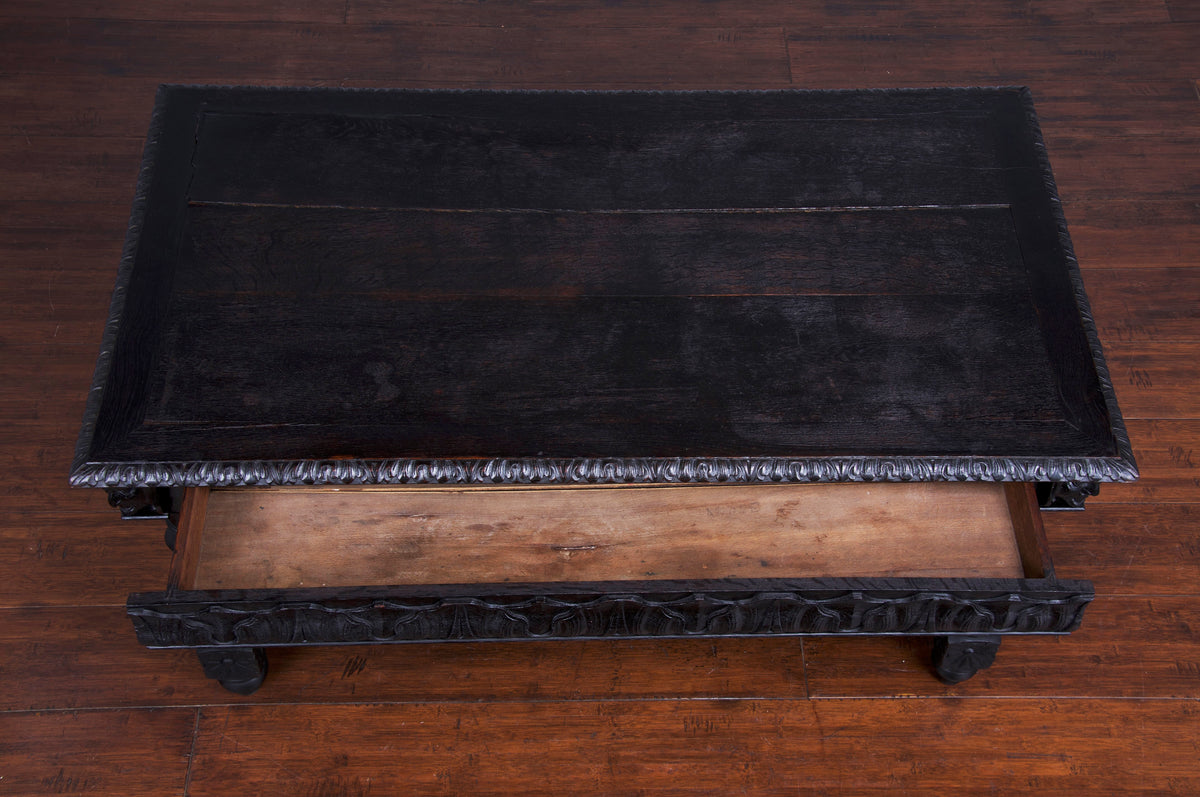 19th Century French Renaissance Louis XIII Ebonized Oak Barley Twist Writing Desk