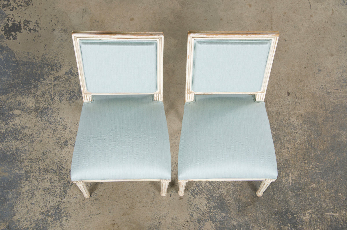 Antique French Louis XVI Painted Accent Chairs in Light Blue - A Pair