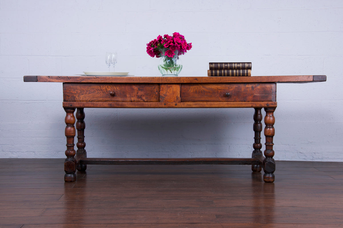 19th Century Country French Provincial Walnut Farmhouse Trestle Table