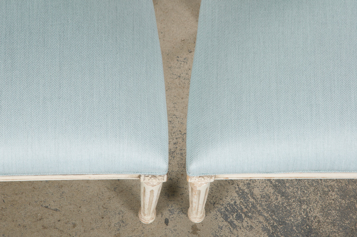 Antique French Louis XVI Painted Accent Chairs in Light Blue - A Pair