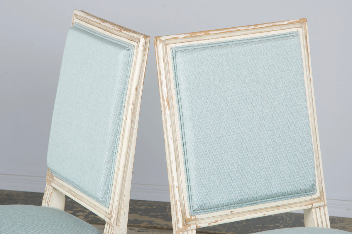 Antique French Louis XVI Painted Accent Chairs in Light Blue - A Pair