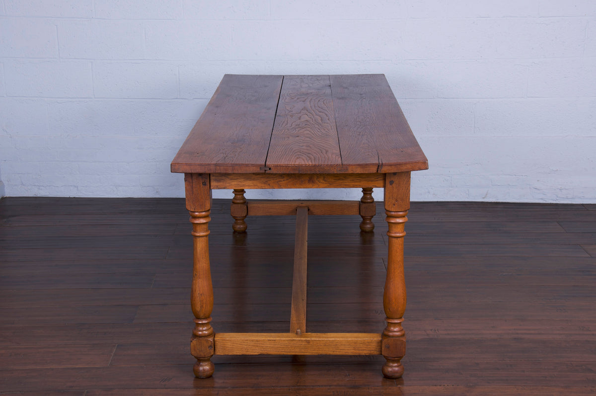Antique Country French Provincial Oak Farmhouse Trestle Dining Table