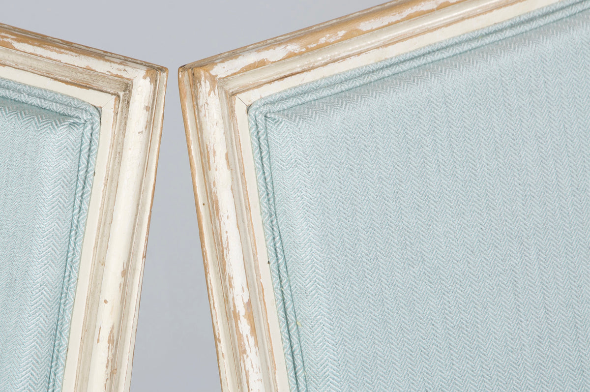Antique French Louis XVI Painted Accent Chairs in Light Blue - A Pair