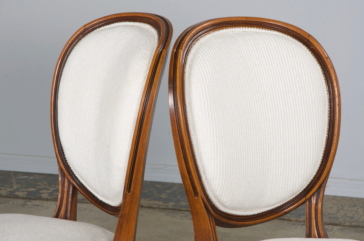French Louis XVI Style Maple Dining Chairs in White Chenille - Set of 6