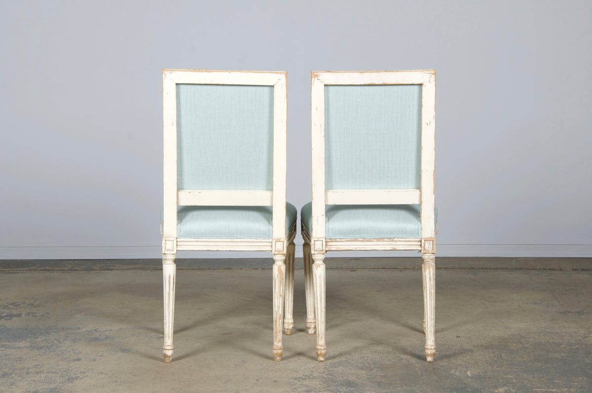 Antique French Louis XVI Painted Accent Chairs in Light Blue - A Pair