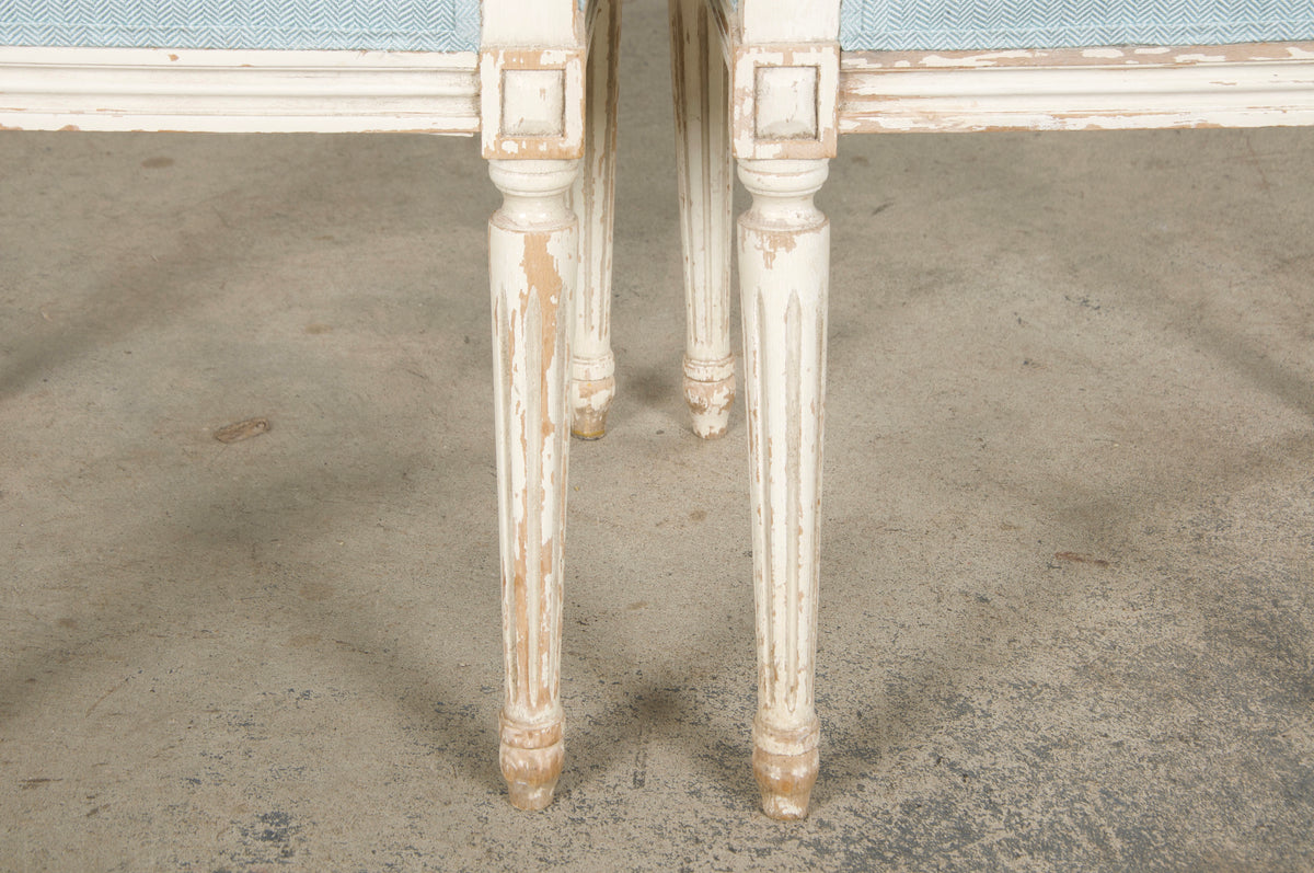 Antique French Louis XVI Painted Accent Chairs in Light Blue - A Pair