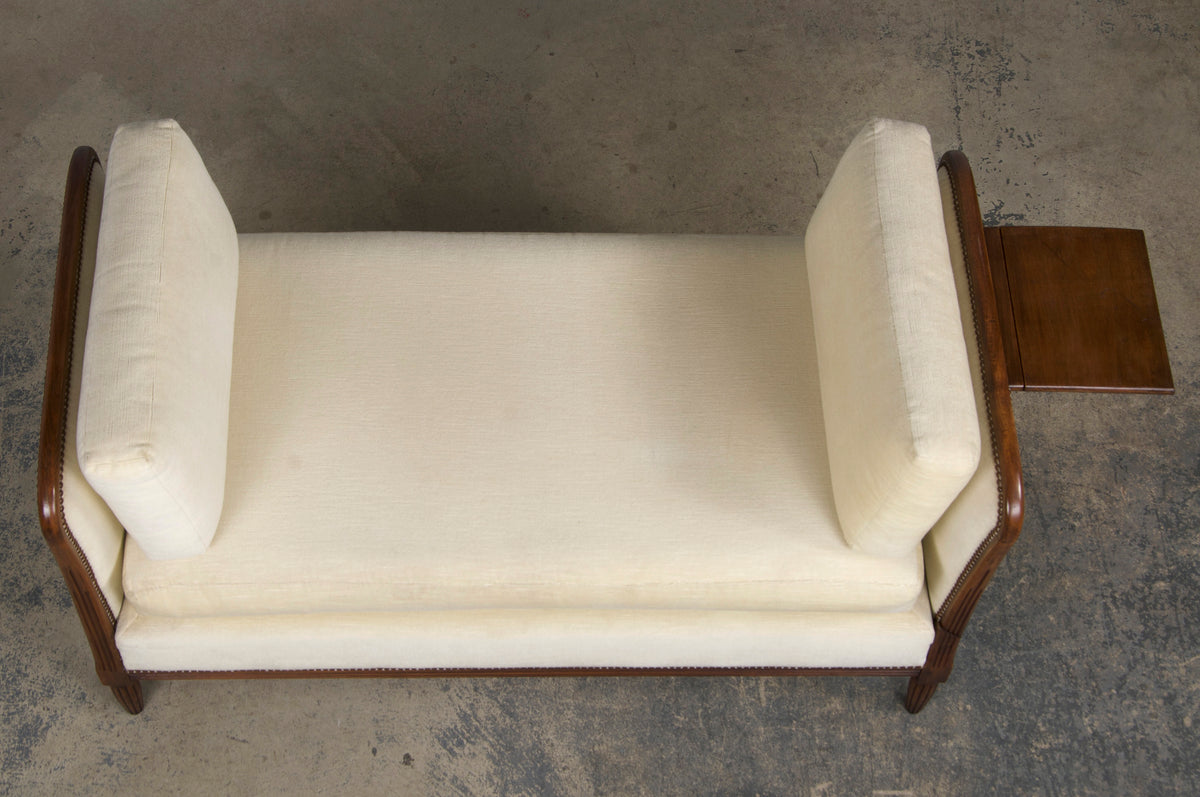 1930s French Art Deco Maple Daybed W/ Cream Velvet