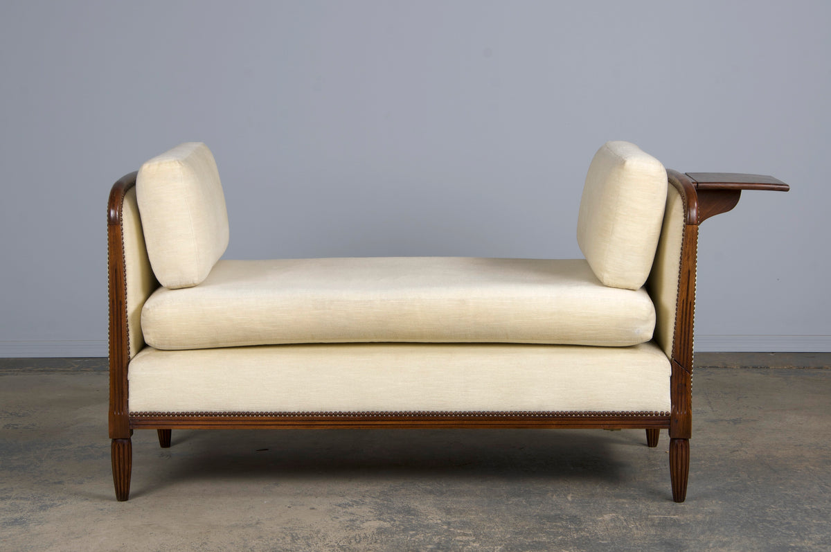 1930s French Art Deco Maple Daybed W/ Cream Velvet