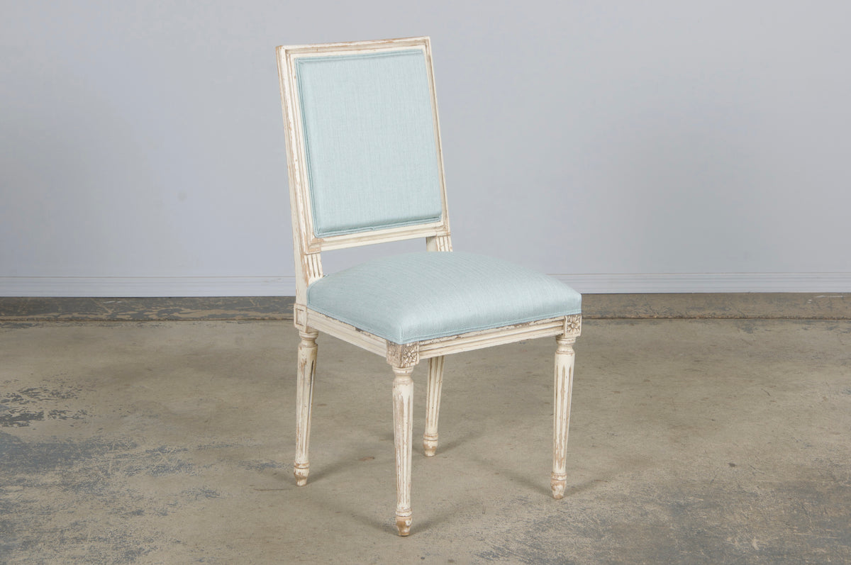 Antique French Louis XVI Painted Accent Chairs in Light Blue - A Pair