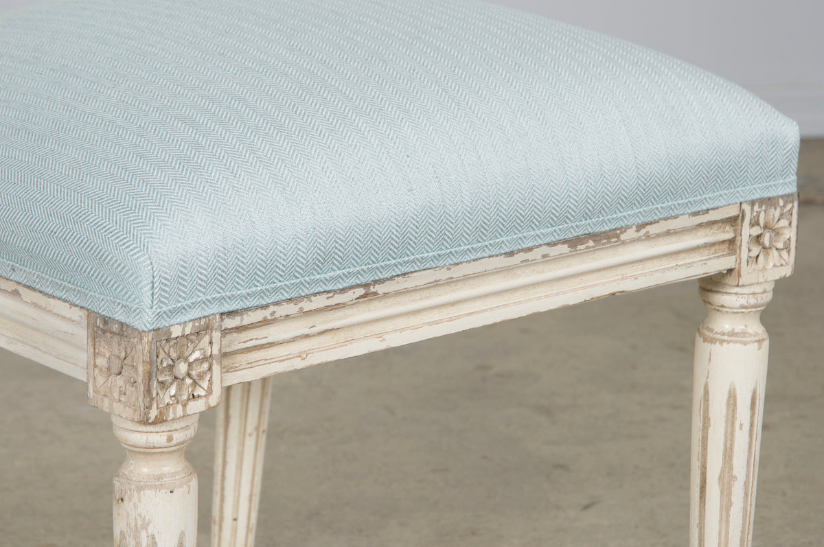 Antique French Louis XVI Painted Accent Chairs in Light Blue - A Pair