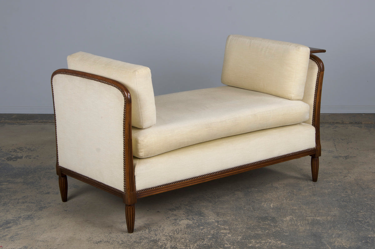 1930s French Art Deco Maple Daybed W/ Cream Velvet