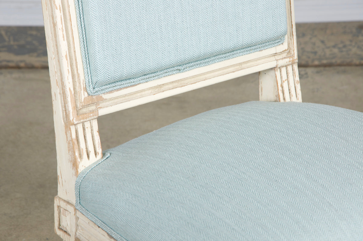 Antique French Louis XVI Painted Accent Chairs in Light Blue - A Pair