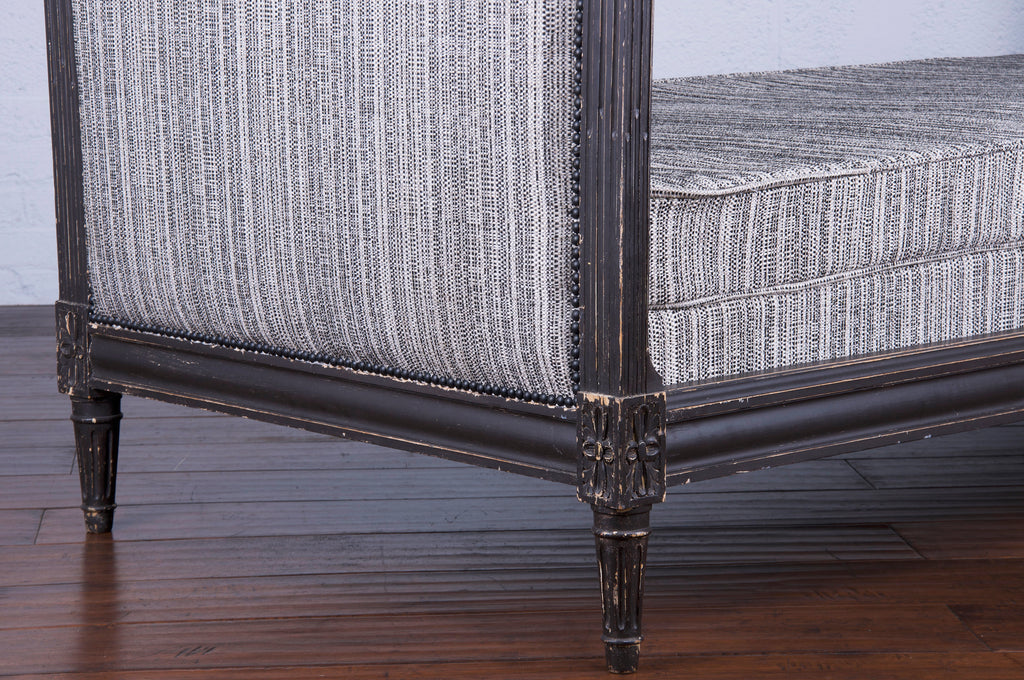 Antique French Louis XVI Style Painted in Black Daybed W/ Tweed Fabric