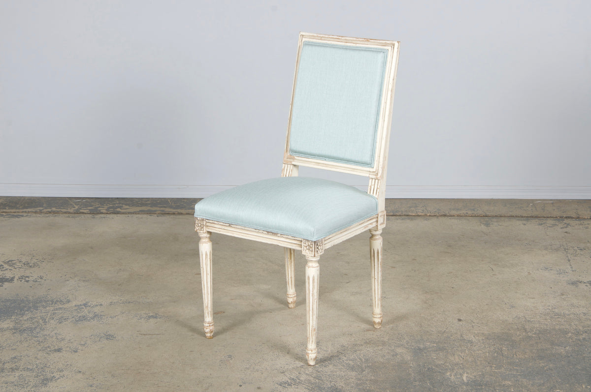 Antique French Louis XVI Painted Accent Chairs in Light Blue - A Pair
