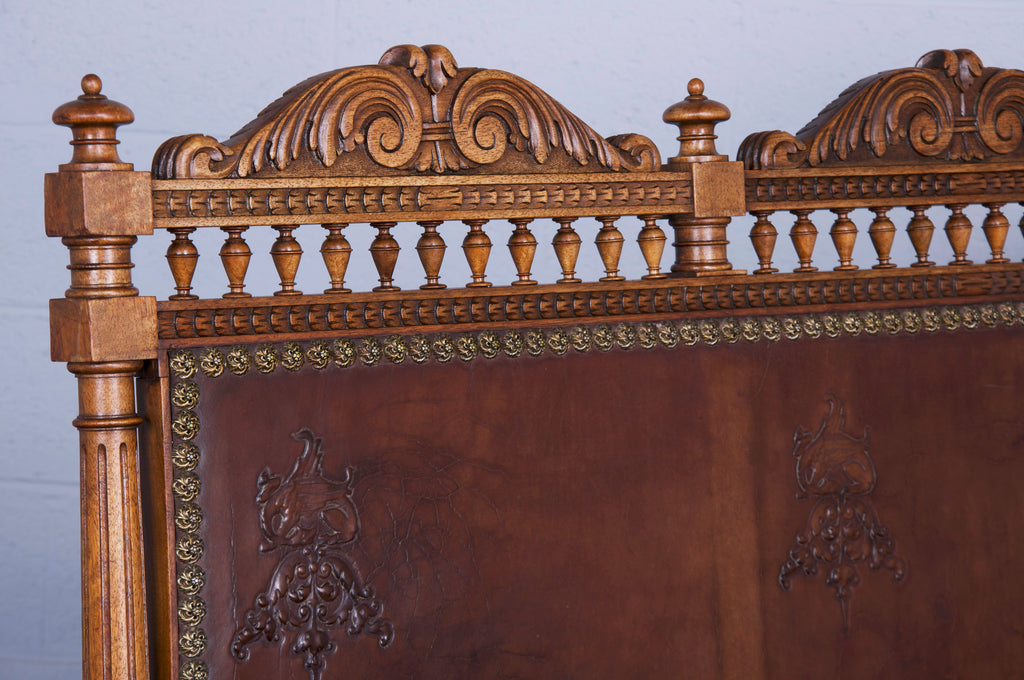 Early 19th Century French Renaissance Henry II Walnut Bench W/ Brown Leather