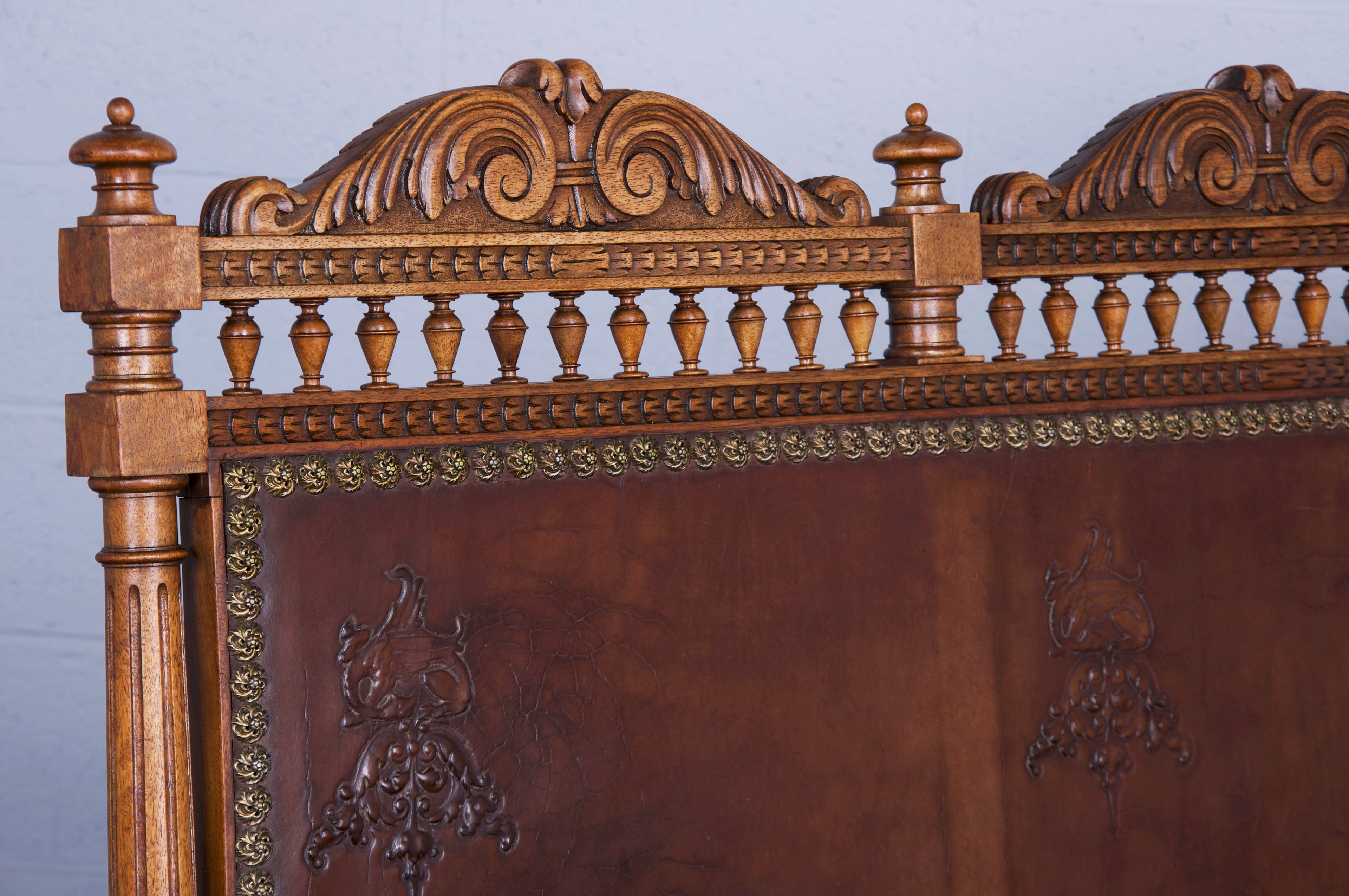 Early 19th Century French Renaissance Henry II Walnut Bench W/ Brown Leather