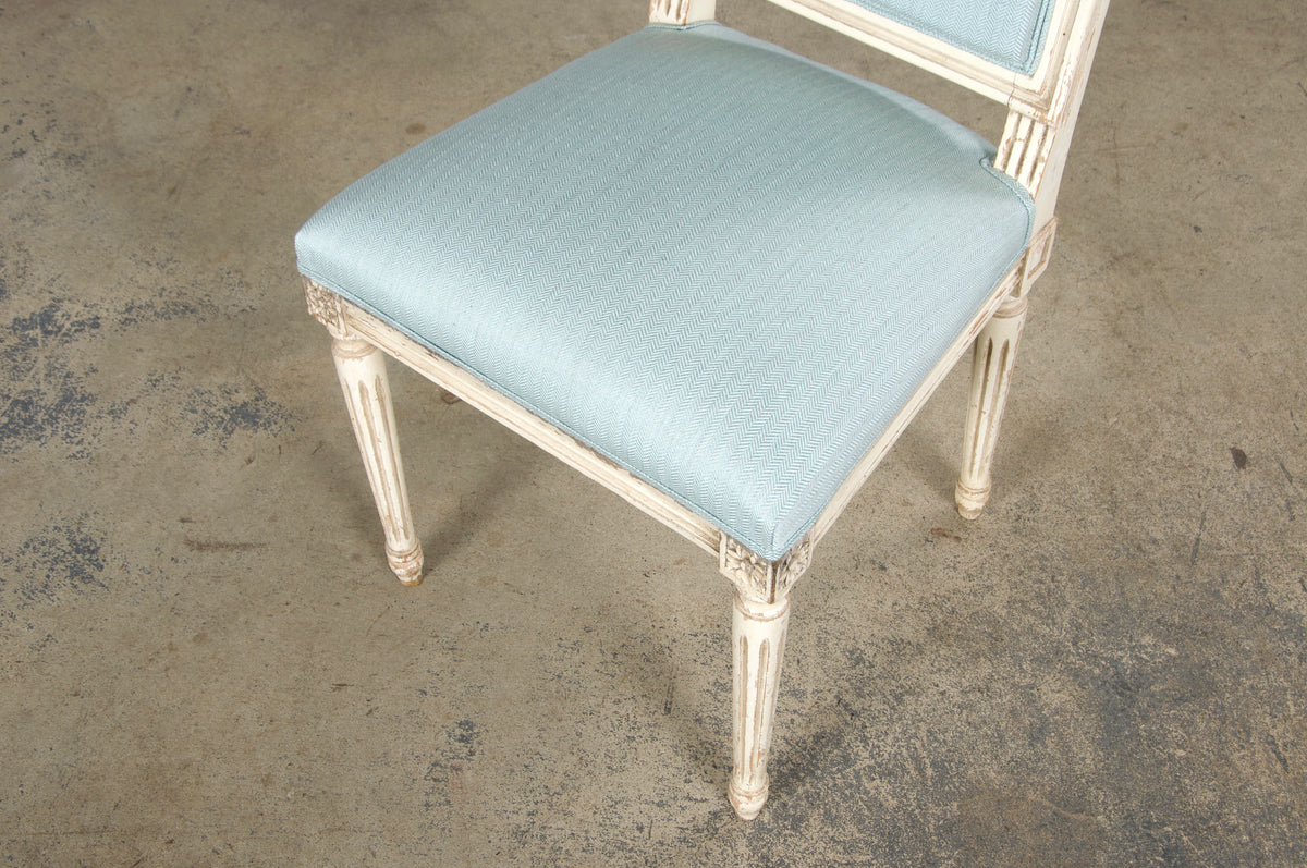 Antique French Louis XVI Painted Accent Chairs in Light Blue - A Pair