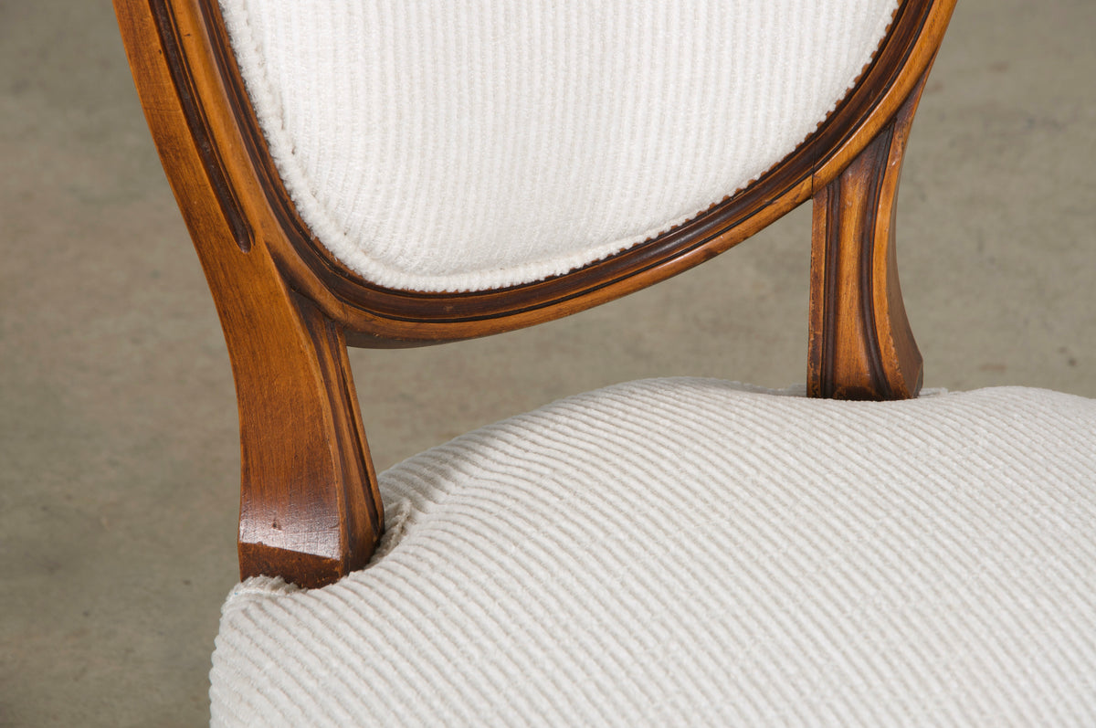French Louis XVI Style Maple Dining Chairs in White Chenille - Set of 6