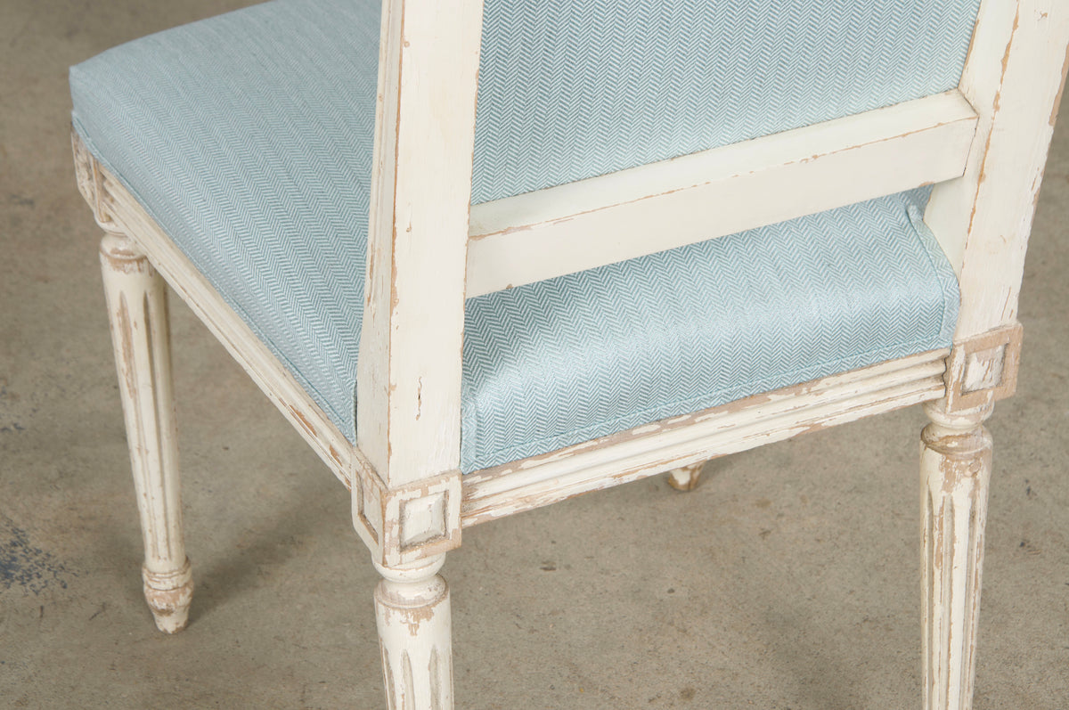 Antique French Louis XVI Painted Accent Chairs in Light Blue - A Pair