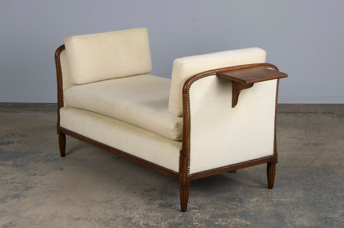 1930s French Art Deco Maple Daybed W/ Cream Velvet