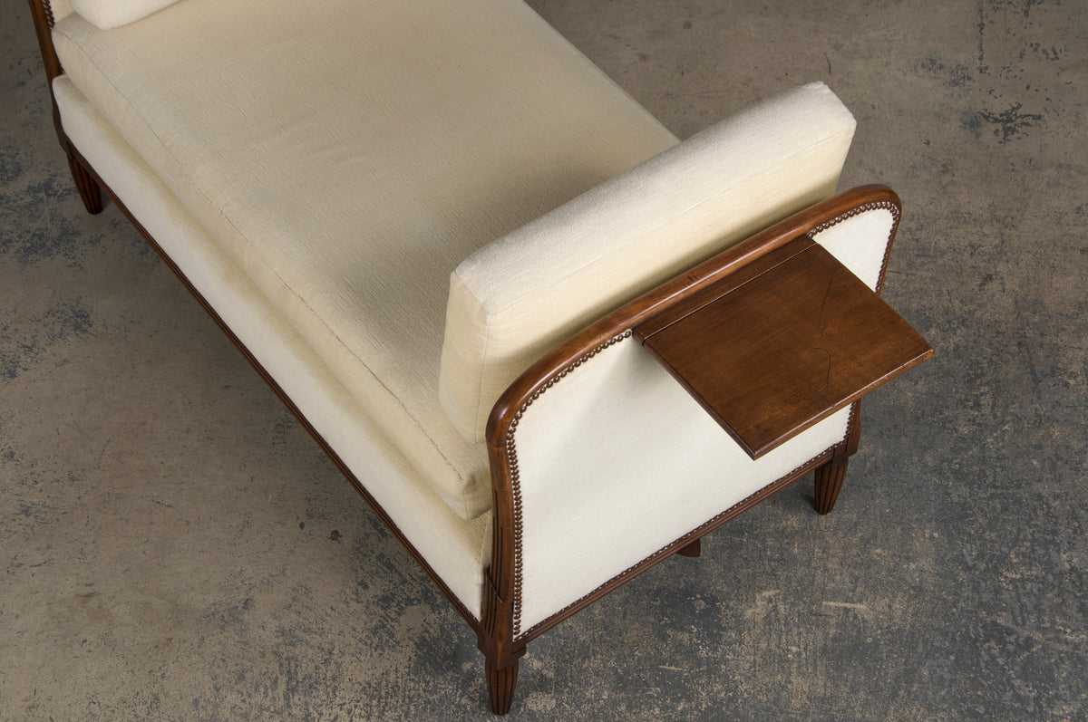 1930s French Art Deco Maple Daybed W/ Cream Velvet