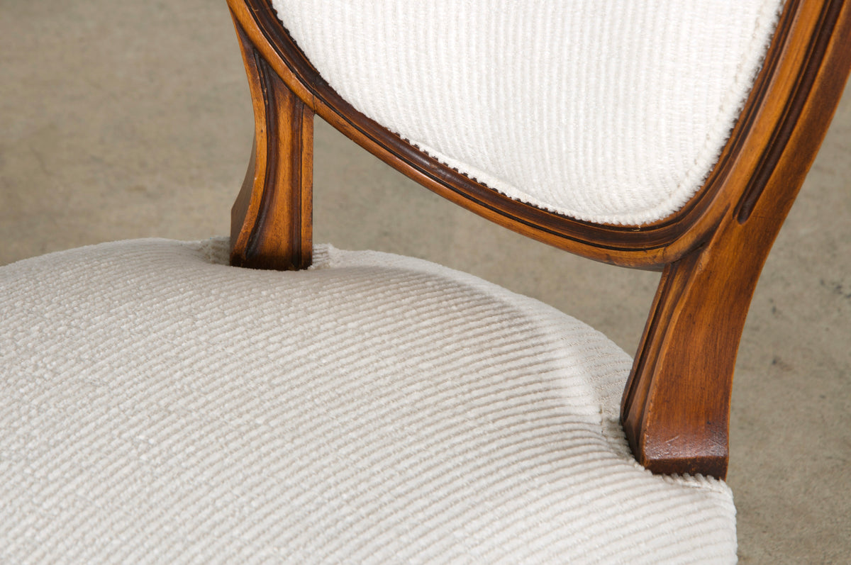 French Louis XVI Style Maple Dining Chairs in White Chenille - Set of 6