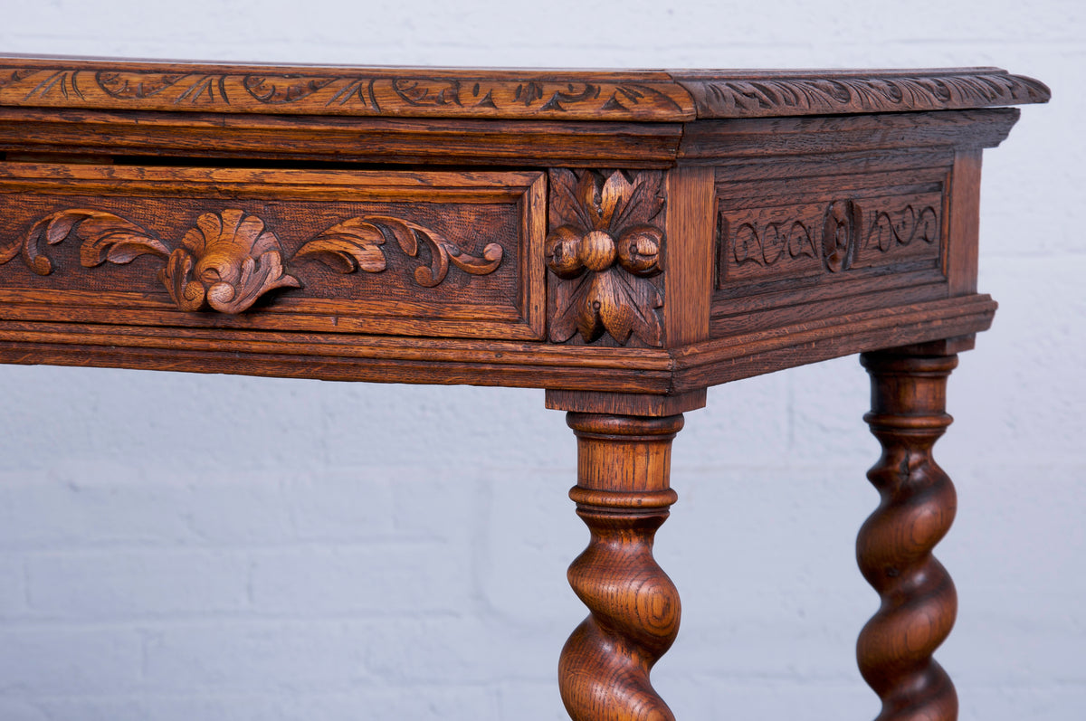 19th Century French Louis XIII Barley Twist Oak Writing Desk
