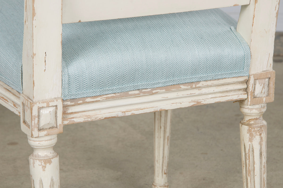 Antique French Louis XVI Painted Accent Chairs in Light Blue - A Pair