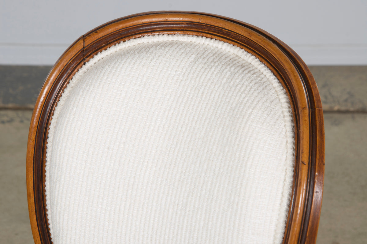 French Louis XVI Style Maple Dining Chairs in White Chenille - Set of 6