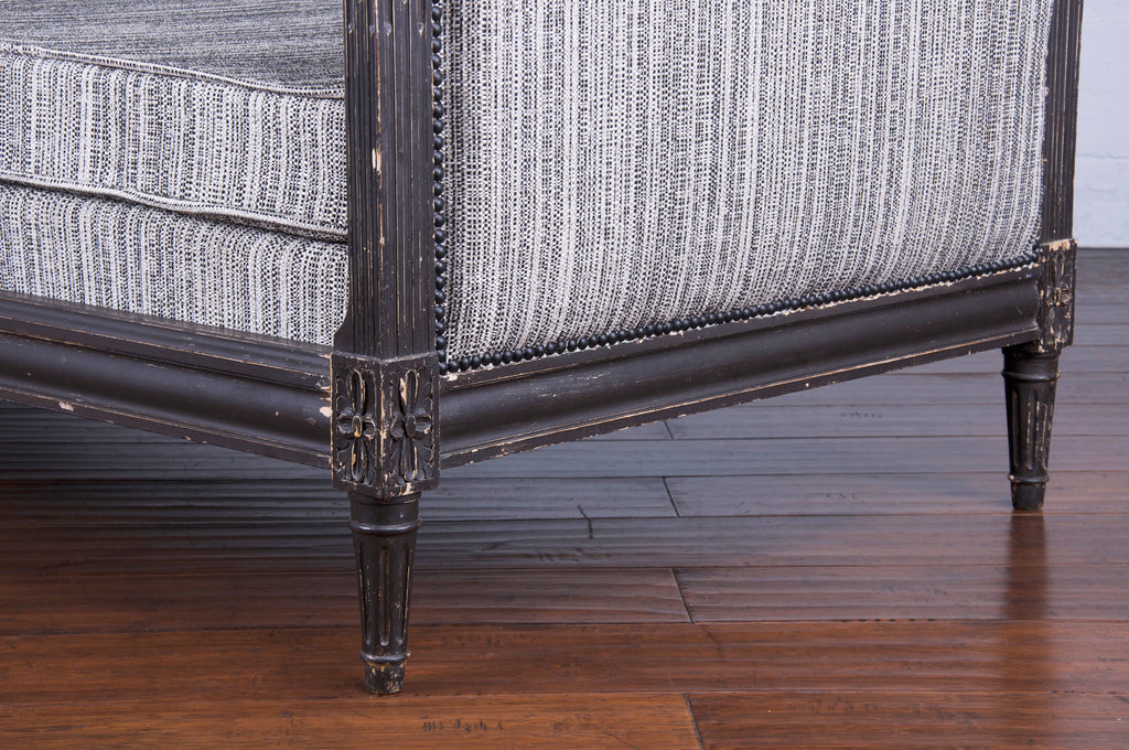 Antique French Louis XVI Style Painted in Black Daybed W/ Tweed Fabric