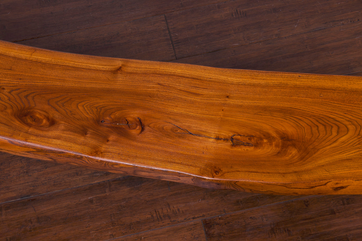 1950s French Brutalist Style Rustic Live Edge Oak Bench
