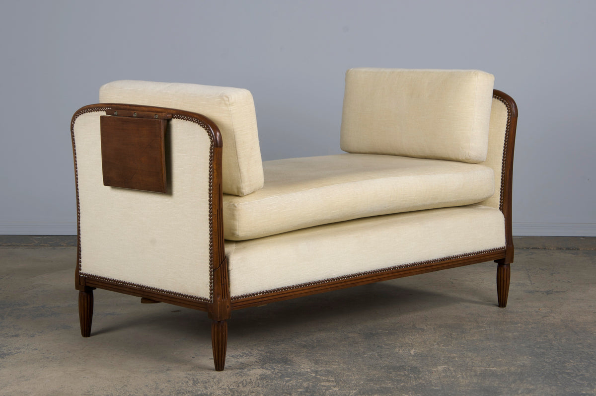 1930s French Art Deco Maple Daybed W/ Cream Velvet