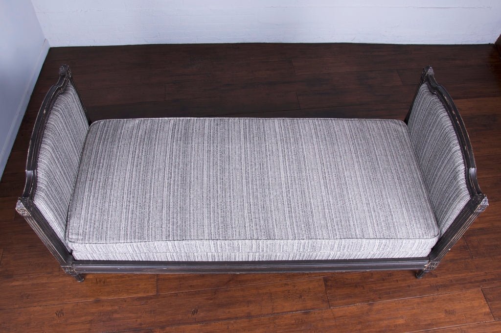 Antique French Louis XVI Style Painted in Black Daybed W/ Tweed Fabric