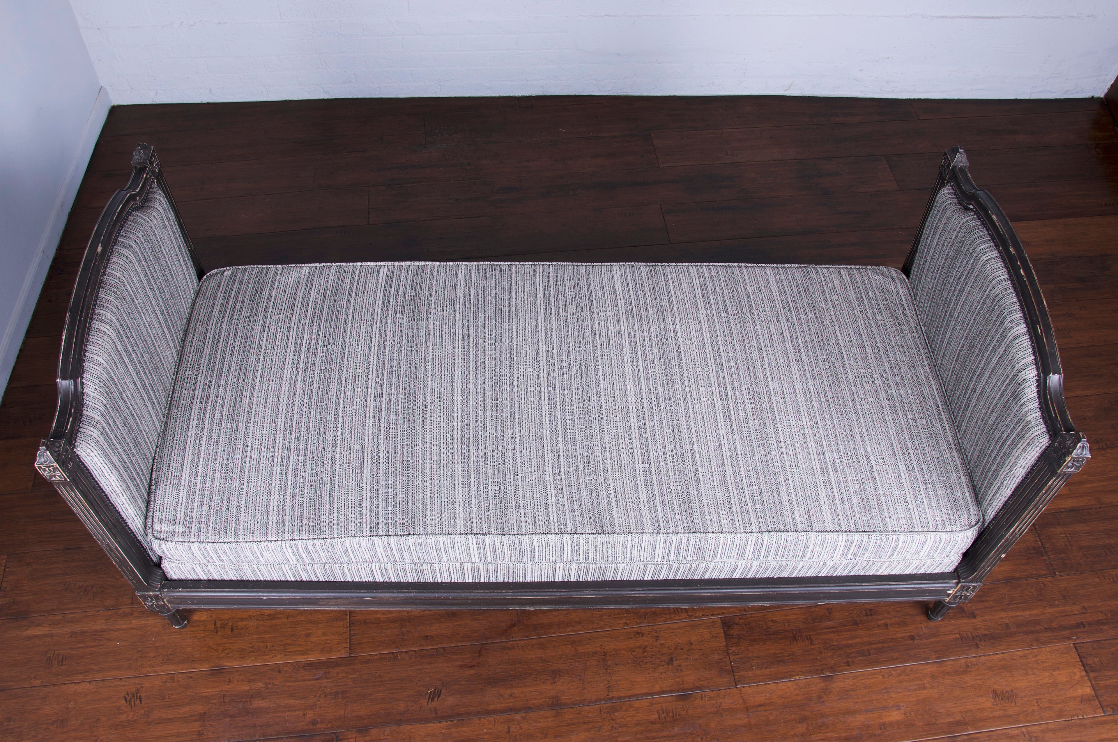 Antique French Louis XVI Style Painted in Black Daybed W/ Tweed Fabric