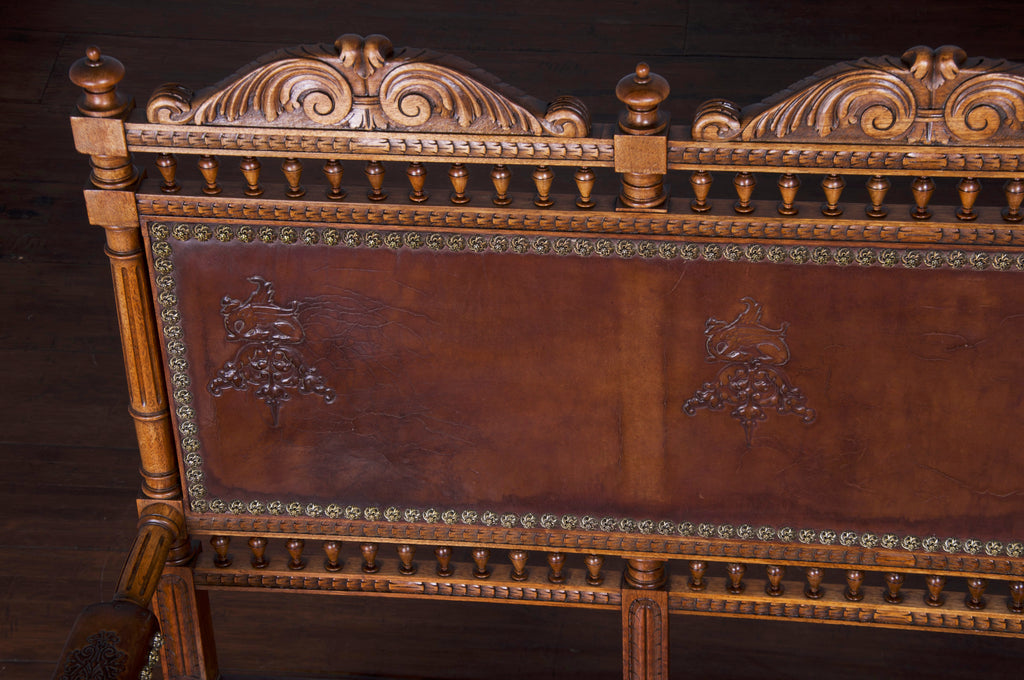 Early 19th Century French Renaissance Henry II Walnut Bench W/ Brown Leather